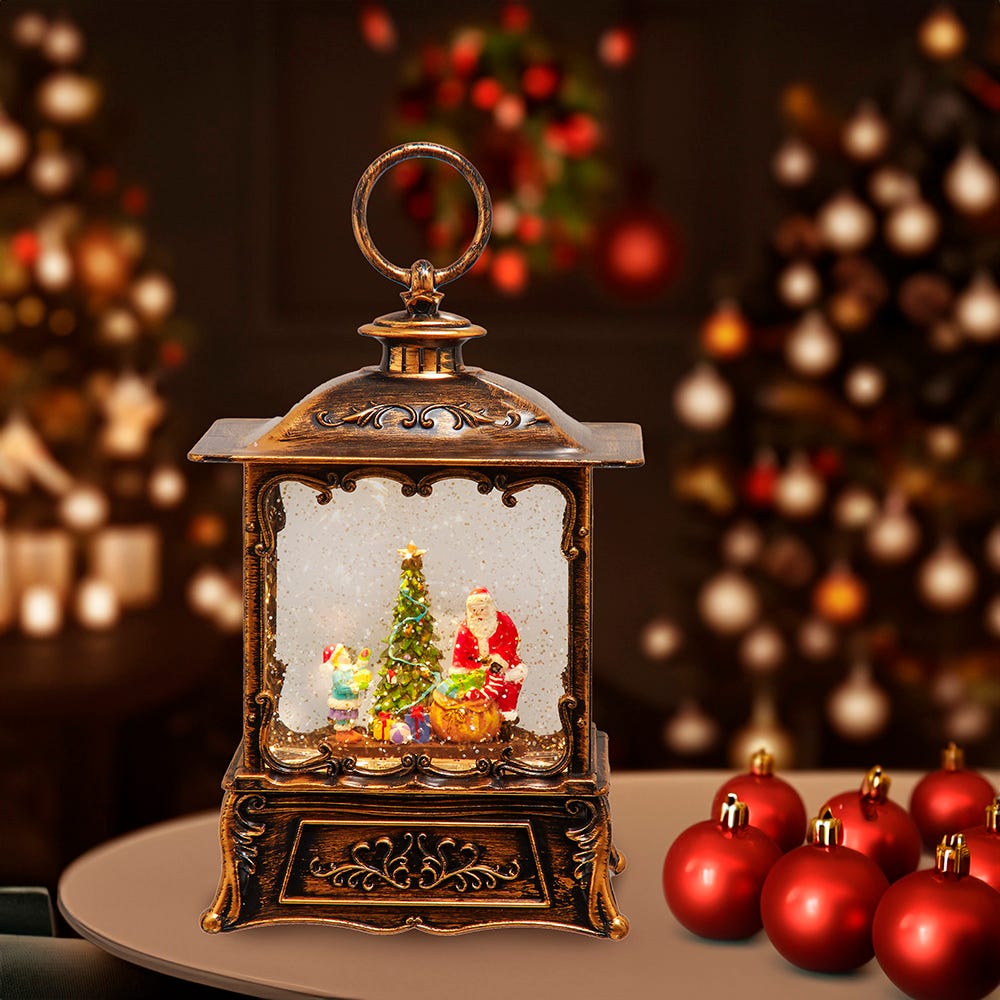 Kurt Adler 8.86-Inch Battery Operated LED Santa Swirling Water Lantern
